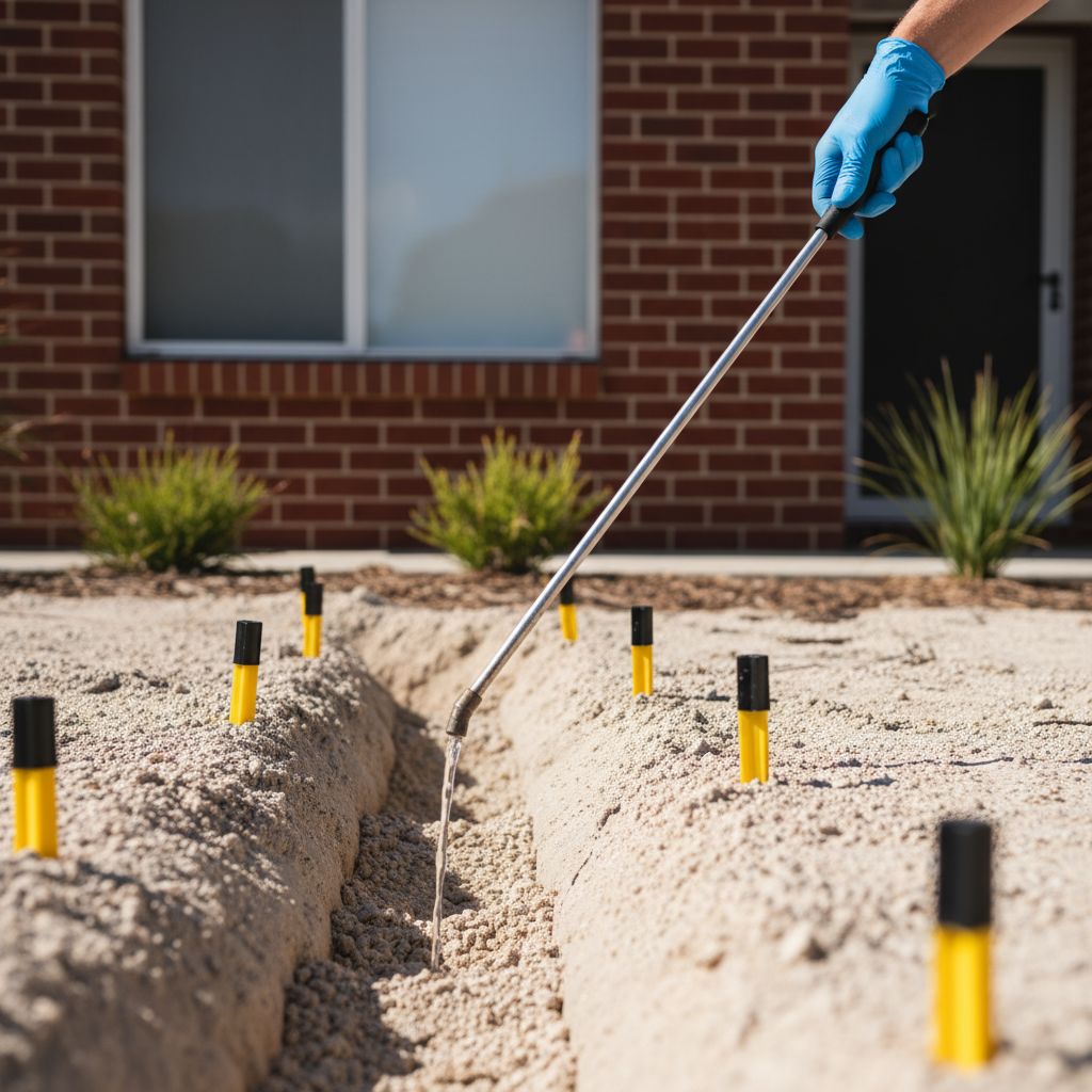 Termidor chemical being applied to a perimeter trench